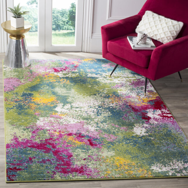 Parkins Power Loom Green/Fuchsia Rug