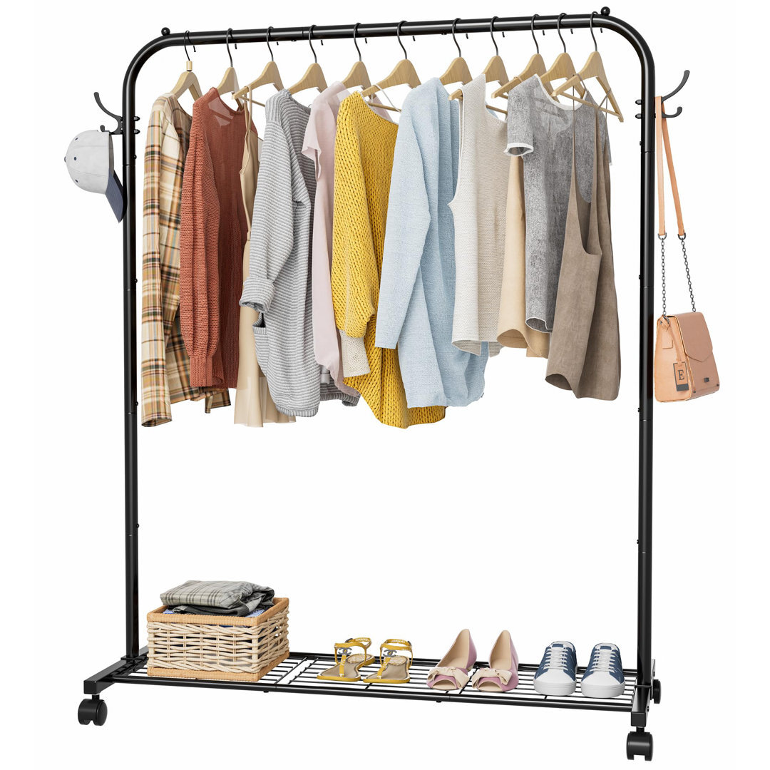 Clothes Rail, Portable Clothes Rack With Hook And Metal Storage