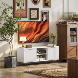 HOMCOM TV Stand for TVs up to 55 Inch Modern Fluted Storage Cabinets White