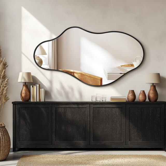 Irregular Metal Framed Wall Mirror, Asymmetrical Mirrors for Bathroom