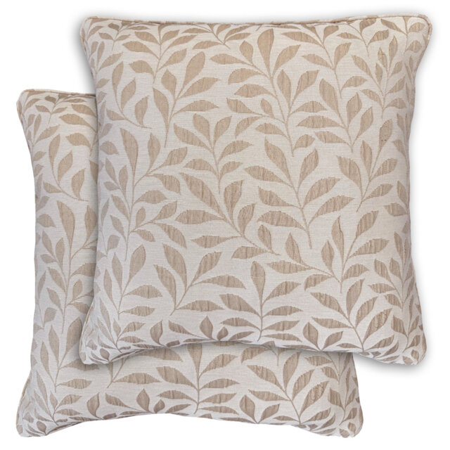 Pair of Sherwood Ice Cushion Covers 43x43cm - Jacquard Leaf Design with Piped Edge - Double-Sided, Zip Opening - Covers Only, No Inserts,