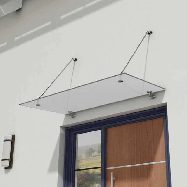 Durovin Bathrooms Front Door Glass Canopy 1600 x 900mm Over Door Shelter - 13mm Clear Safety Glass