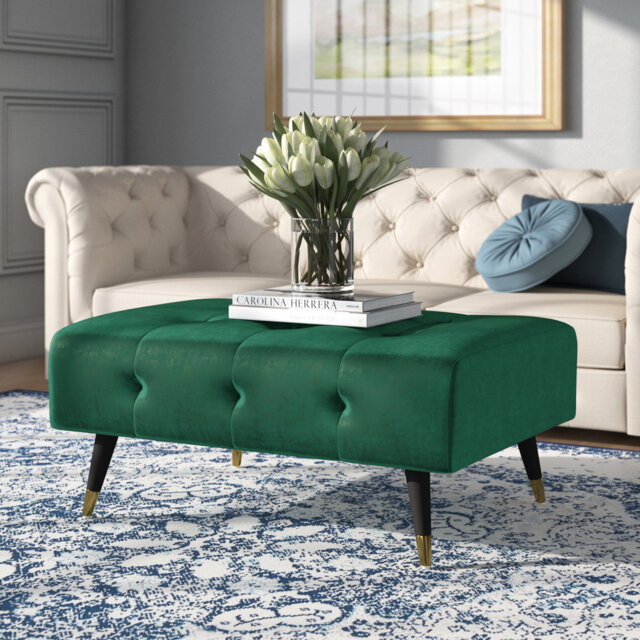 Shiflet 95cm Wide Velvet Tufted Rectangle Footstool Ottoman