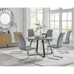 Sandy Classic Wood Effect & Metal Dining Table Set with 6 Modern Faux Leather Dining Chairs