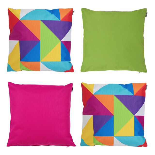 Bean Bag Bazaar Geometric Print Indoor-Outdoor Cushion, Pack of 4, Multicoloured