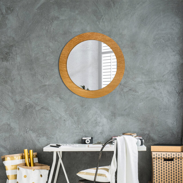 Huldar Round Glass Framed Wall Mounted Accent Mirror in Yellow