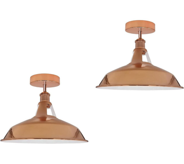 2 Pack of-Semi Flush Mount Ceiling Light Fitting - Industrial Vintage Style Kitchen Light Ceiling Metal 30cm Rustic Farmhouse Lighting Fixture