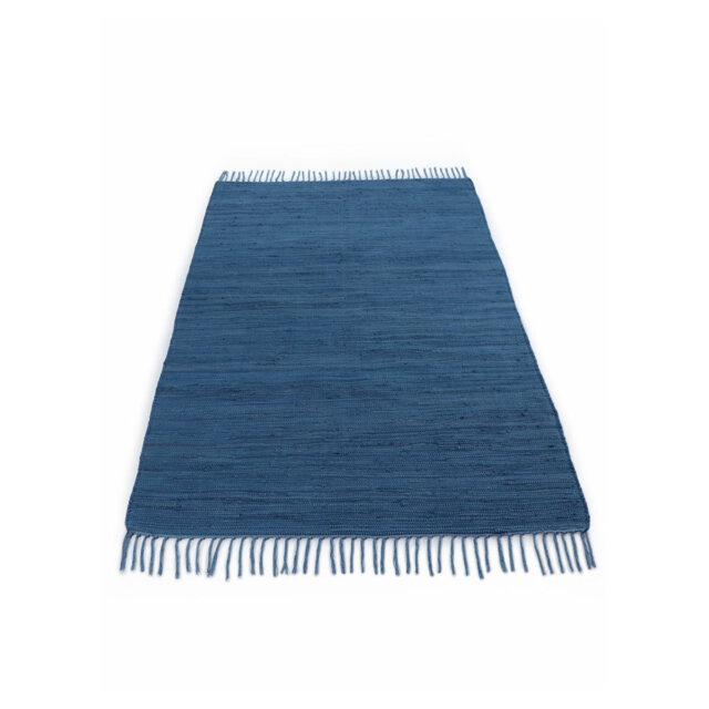 Chindi Uni Solid Colour Hand Crafted Hand Braided Blue Area Rug