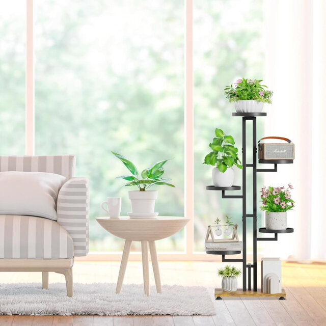 5 Tier Plant Stand Indoor Outdoor Tiered Corner Multiple Flower Pot Holder Shelf Metal 40 Inch Tall Display Rack Black