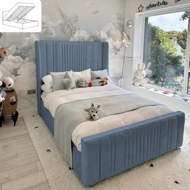 Ezzell Upholstered Bed - Wingback Ottoman Storage with Plush Velvet Gas Lift