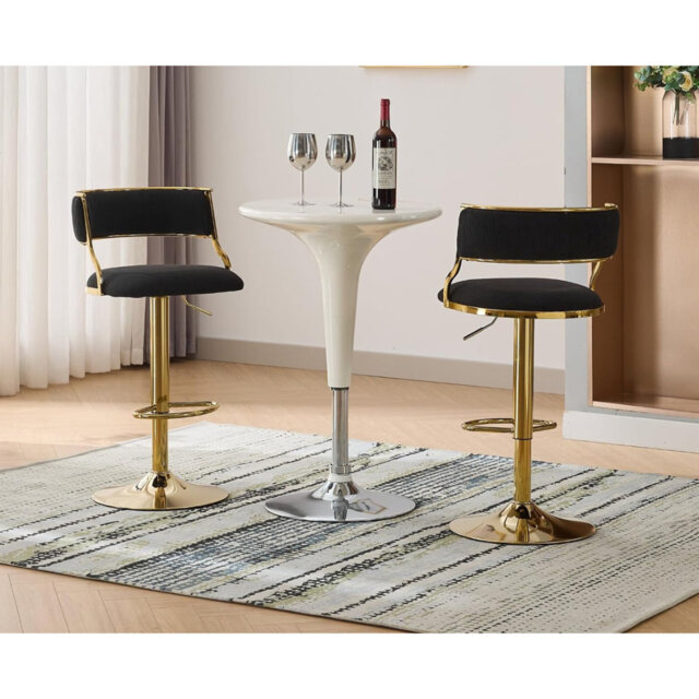 Wahson Bar Stools Set of 2 in Velvet Padded Counter Chairs with Curved Chic Hollow Backrest Stools for Kitchen Home Pub Restaurant, Black
