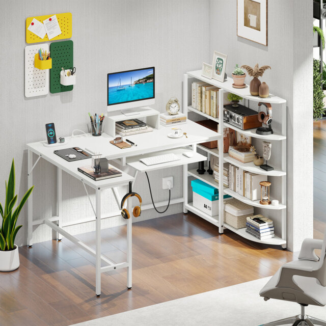 L Shaped Desk Corner Computer Desk With Storage Shelves