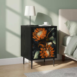 Bedside Cabinet Black Oak Engineered Wood Nightstand Bedroom Furniture