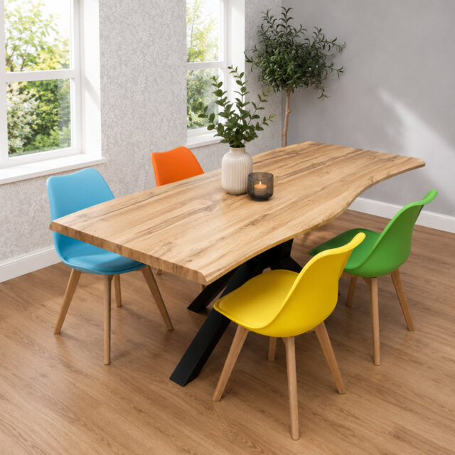 Modern Dining Table with 4 Chairs with faux leather padded seats