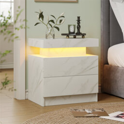 Led Bedside Table With Drawers, Modern NIghtstand with LED Lights for Bedroom