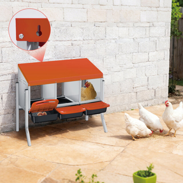 Chicken Nesting Boxes, 3/4 Compartment Metal Laying Box with Pull-Out Egg Tray & Legs, Easy Collection & Cleaning, Wall Mount for Chicken Coop & Farm