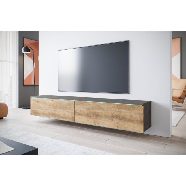 Lowboard Tv Cabinet Donna 180 Cm, With Led Lighting, Matera / Kastanien Breslau