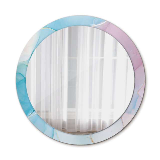 Huldar Round Glass Framed Wall Mounted Accent Mirror in Grey/Blue/Pink