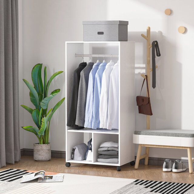 Dezhaun Mobile Open Wardrobe Clothes Rail Storage Shelves Small Bedroom