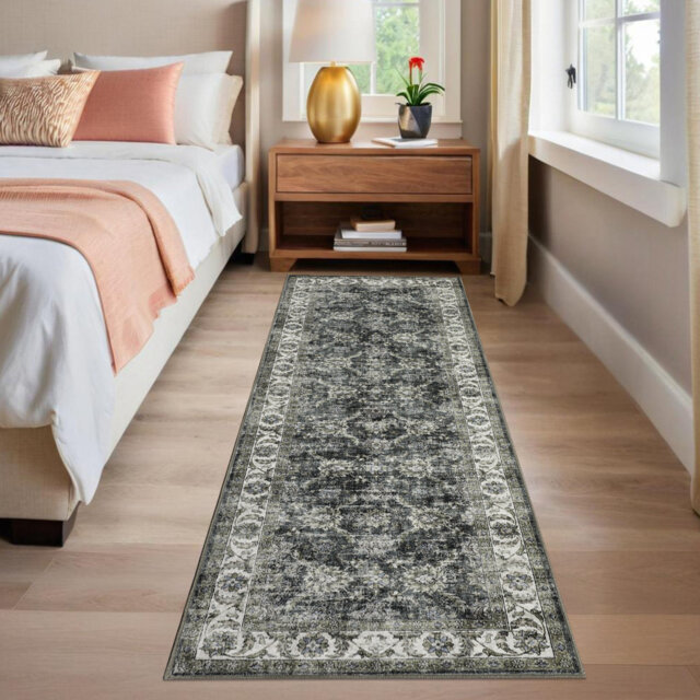 Vintage Area Rug with TPR Backing, Low Pile Soft Polyester Rug for Bedroom,Hallway & Dining Room