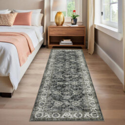 Vintage Area Rug with TPR Backing, Low Pile Soft Polyester Rug for Bedroom,Hallway & Dining Room