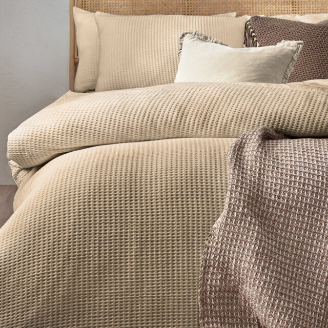 Chunky Waffle Cotton Solid Colour Duvet Cover Set with Pillowcases Included