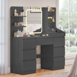 LED Dressing table 7 Drawers and 7 Storage Shelves Dressing Table With Mirror Large Desktop Makeup Desk