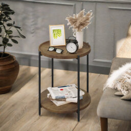 Zyana 2 Tier Wooden End Table Side Table Industrial Rustic Brown Living Room Furniture