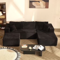 272cm Left Chaise Modular Sectional Sofa Bed, Corduroy, Black