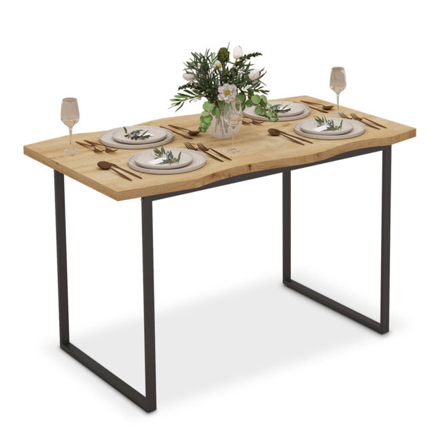 Antke Industrial Dining Table With 120cm Tabletop, Irregular Kitchen Wood Desk With 4-6 Seats, Wood Color