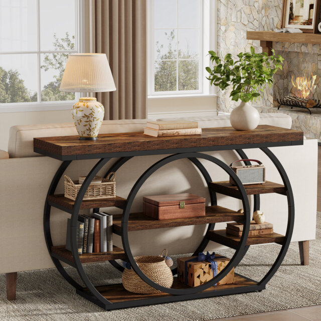 47 Inches 5-Tier Industrail Console Table, Farmhouse Entryway Table with Storage