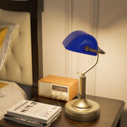 Banker's Table Lamp Desk Lamp With Antique Bronze Tone Base, Glass Shade And Pull Rope Switch For Home Office, Living Room, Bedroom, Dining Room