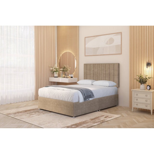 Alyssa Velvet Divan Bed Set Sprung Memory Foam Mattress & Headboard with Drawers