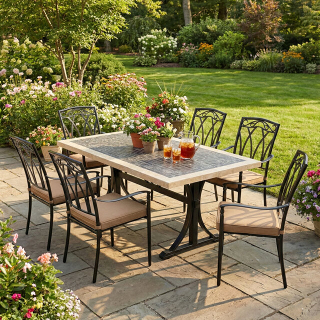 WILMINGTON Stone Dining Table with 6 ASCOT Chairs Garden Set