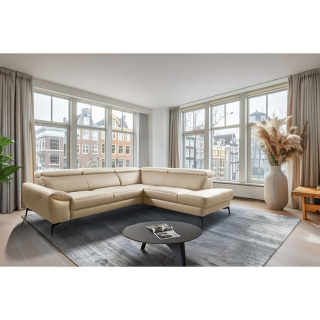 Alvoro Genuine Leather Corner Sofa with Electric Seat Extension & Adjustable Headrests
