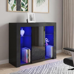 Cabinet Cupboard Sideboard TV Unit Matt Body and High Gloss Doors + LED Light Display Cabinet Storage Unit for Living Room Bedroom