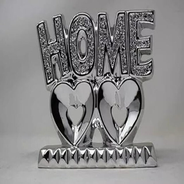 Home On Two Hearts Crystal Ornament Silver With Crushed Jewel Diamond Design Rectangular Base Gift Item And Home Decor 16 X 8 X 20 Cm