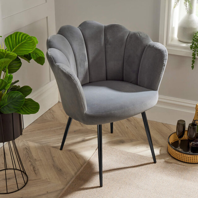 Bruning Scallop Velvet Barrel Accent Chair