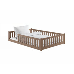 Mati Montessori Floor Hugging Bed EU Double 140x200cm Solid Pine Low Bed with Guardrails