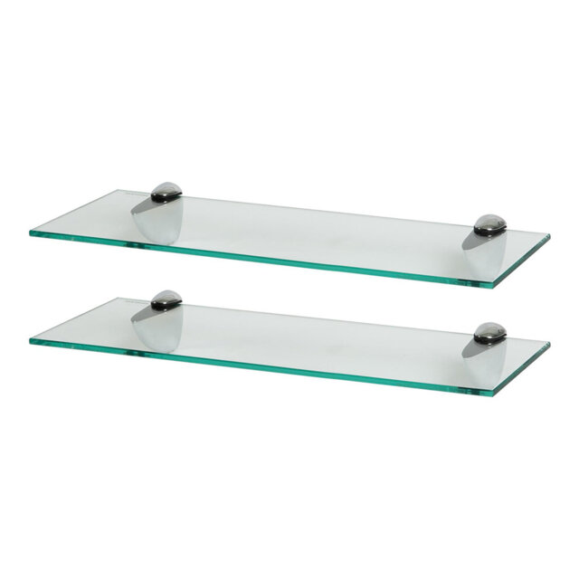 Harbour Housewares - Floating Glass Shelves with Silver Brackets - Set of 2