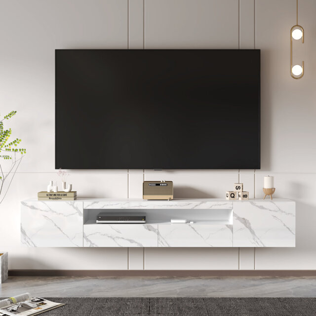 "Agnon High Gloss TV Stand with Led Lights, Wall-mounted TV Cabinet up to 75"""