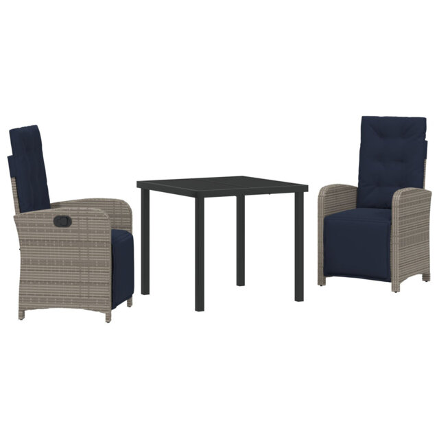 3 Piece Garden Dining Set Grey Poly Rattan