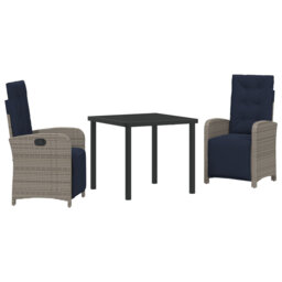 3 Piece Garden Dining Set Grey Poly Rattan