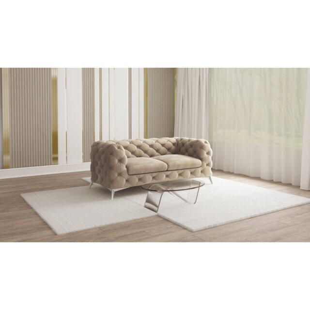 Chesterfield Sofa Bixby 2 Seater with Silver Metal Legs