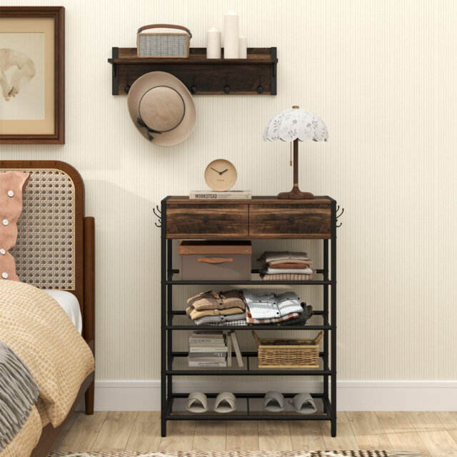 5 - Hook Wall Mounted Coat Rack with Storage
