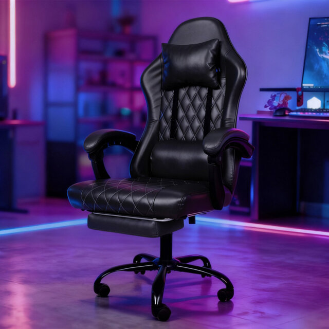Office Desk Chair PU Gaming Recliner Adjustable Height Swivel Blue