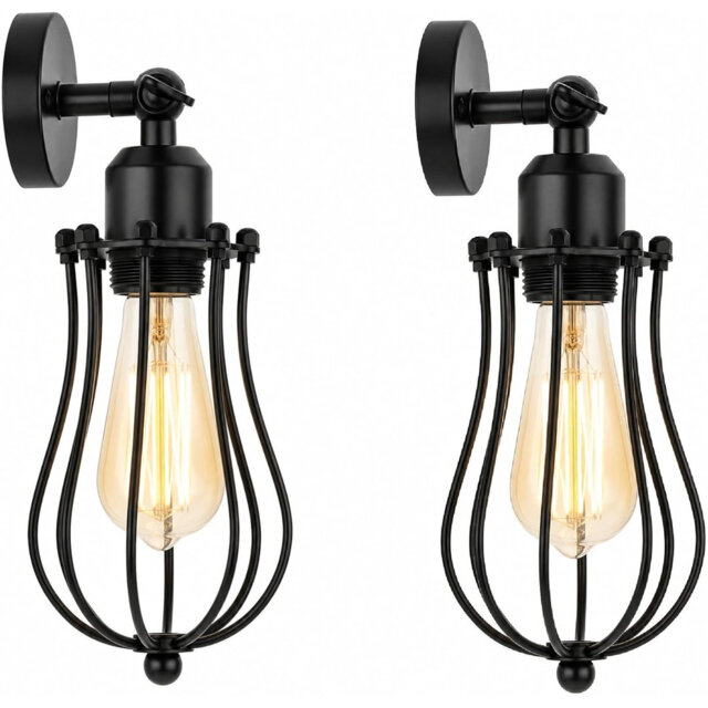 Vintage Industrial Adjustable E27 Wire Cage Wall Sconce, Oil Rubbed Indoor Wall Lamp