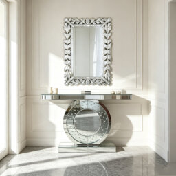 120cm Glass Top Console Table and Rectangle Wall Mirror Set