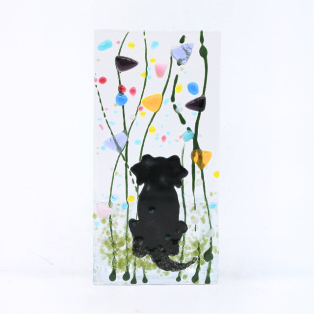 Handmade Fused Glass Tea Light Holder Dog Summer Meadow