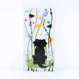 Handmade Fused Glass Tea Light Holder Dog Summer Meadow